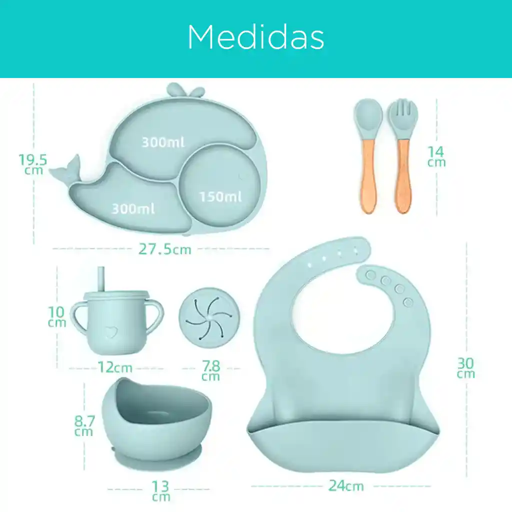 Set Vajilla Rosada 8pz En Silicona Diseño Ballenita, Combo De Alimentación Complementaria, 100% Libre De Bpa, Set De Babero, Plato, Tazón Y Cubiertos, Hechos En Material Calidad Alimenticia Y Resistente - Color Life