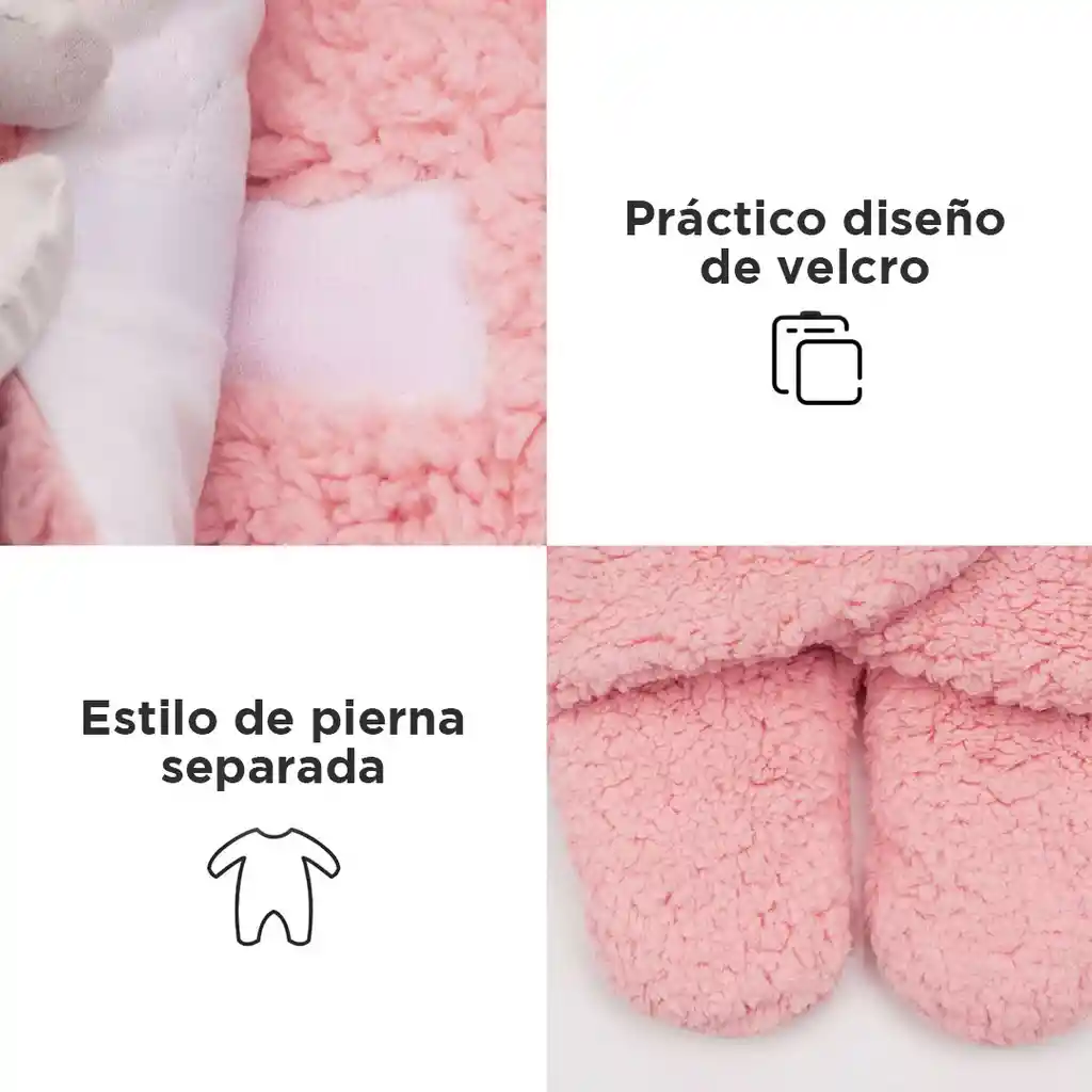 Sleeping Rosa Con Orejitas Para Recién Nacido, Saco De Dormir Con Cierre Por Velcro, Cobertor Hecho En Material Cálido E Hipoalergénico