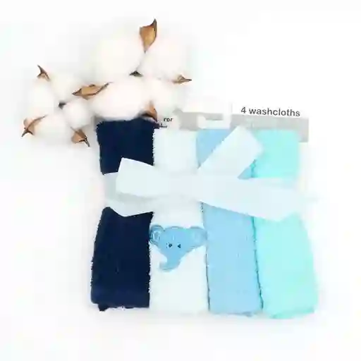 Paquete De Babitas Azul X4 Unidades 100% En Algodón, Toallitas Hechas En Material Suave Y Absorbente, Hipoalergénicas, Colores Y Diseños Llamativos - Luvable Friends