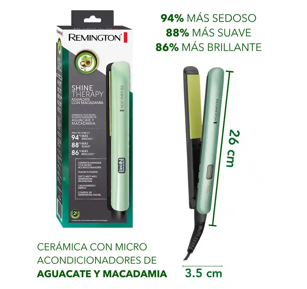 Plancha Alisadora Therapy Aguacate Remington Original