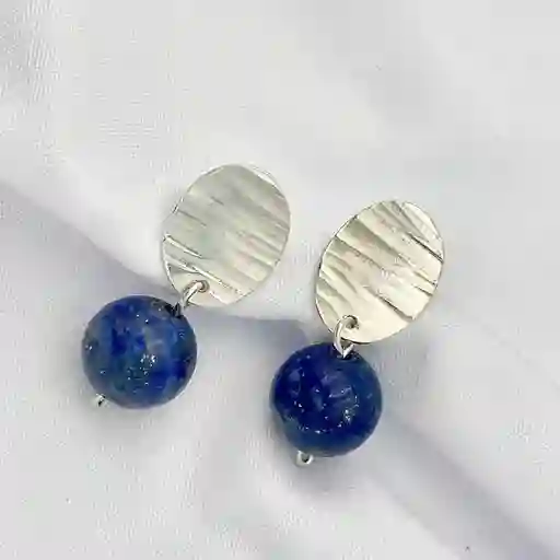 Aretes De Plata Martillada Y Lapislázuli