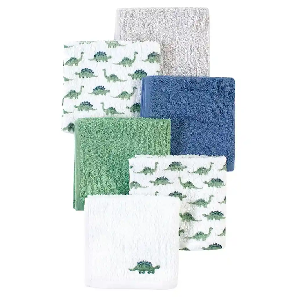 Paquete De Babitas Dinosaurio X6 Unidades Para Bebé, Set De Toallitas Con Diferentes Diseños, Hechas De Algodón Suave Y Absorbente, De Tamaño Ideal Para Llevar A Todos Lados - Hudson Baby