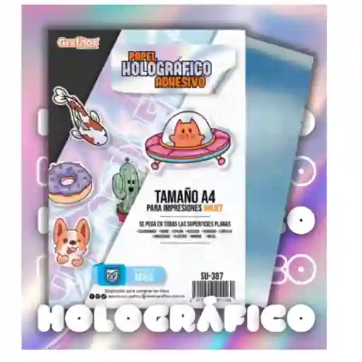 Papel Adhesivo Holografico Imprimible Inkjet X 2 Hojas