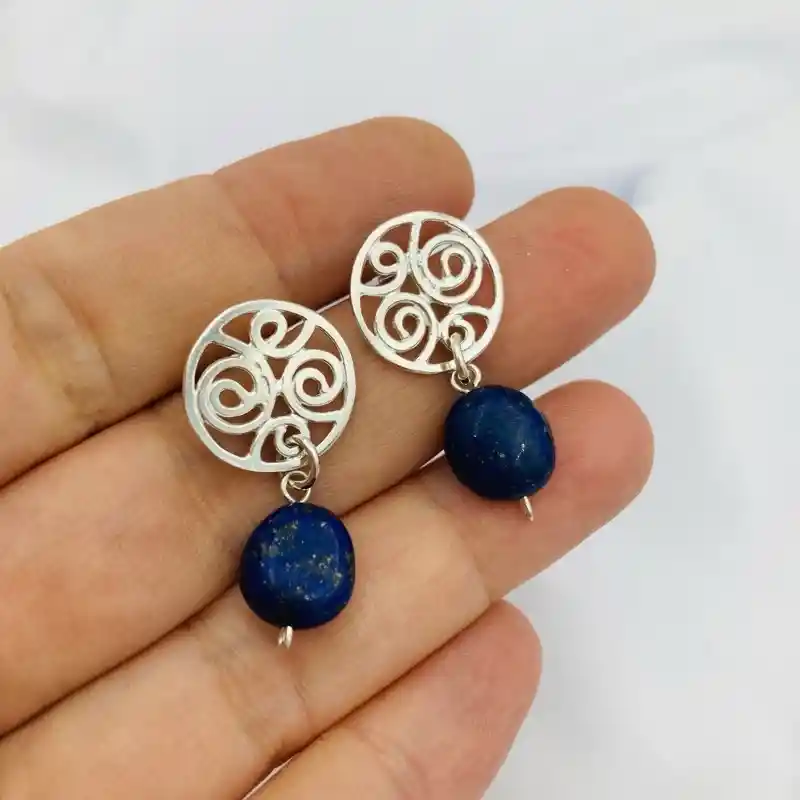 Aretes Espirales De Plata Y Lapislazuli