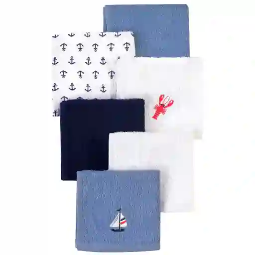 Paquete De Babitas Anclas Azul X6 Unidades Para Bebé, Set De Toallitas Con Diferentes Diseños, Hechas De Algodón Suave Y Absorbente, De Tamaño Ideal Para Llevar A Todos Lados - Hudson Baby