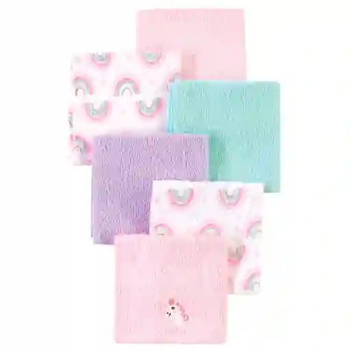Paquete De Babitas Unicornio X6 Unidades Para Bebé, Set De Toallitas Con Diferentes Diseños, Hechas De Algodón Suave Y Absorbente, De Tamaño Ideal Para Llevar A Todos Lados - Hudson Baby