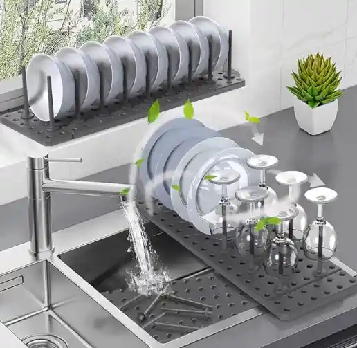 Escurridor Retractil De Cocina Bandeja Organizadora Con Espacio Para Loza Ollas Y Vasos