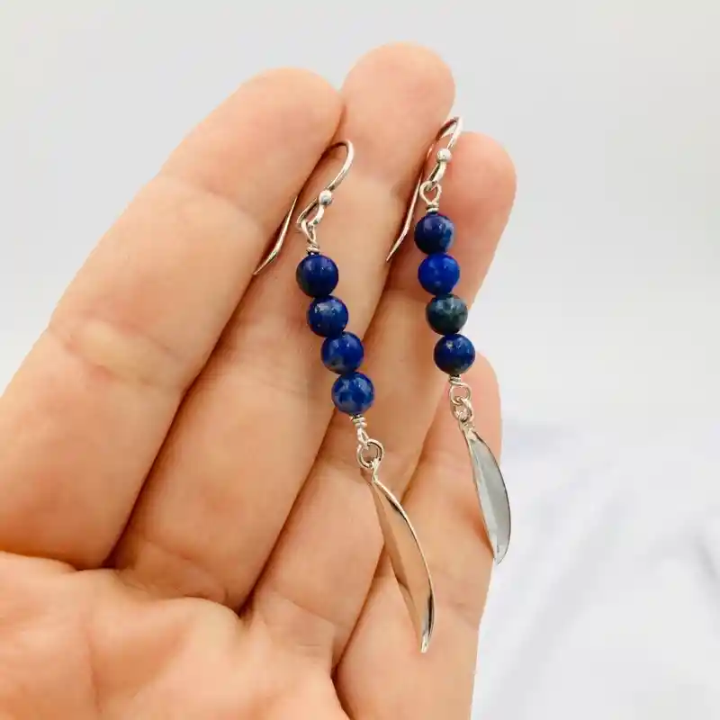 Aretes Plumas De Plata Y Lapislazuli