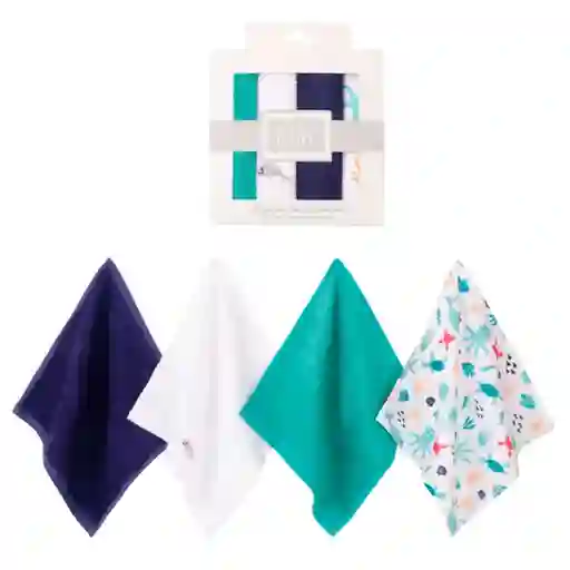 Set En Caja De Babitas Azul Oscuro / Verde En Algodón X4 Unidades, Paquete De Toallitas De Diferentes Colores Y Diseños Para Bebés, Hechas En Material Suave Y Absorbente, De Tamaño Ideal Para Llevar A Todos Lados - Hudson Baby