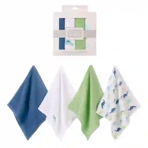 Set En Caja De Babitas Verde / Blanco En Algodón X4 Unidades, Paquete De Toallitas De Diferentes Colores Y Diseños Para Bebés, Hechas En Material Suave Y Absorbente, De Tamaño Ideal Para Llevar A Todos Lados - Hudson Baby