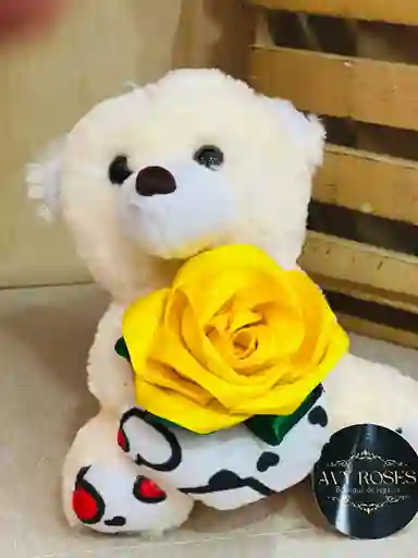 Oso De Peluche Con Rosa Eterna (flores Amarillas )