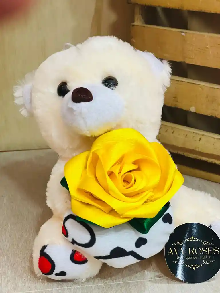 Oso De Peluche Con Rosa Eterna (flores Amarillas )