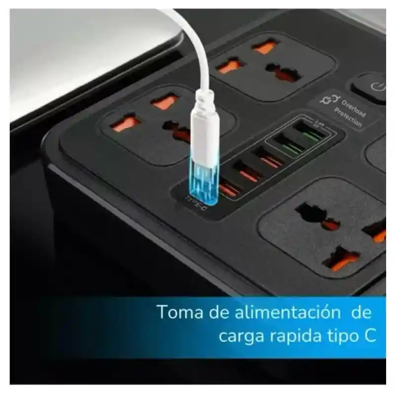 Estabilizador Multitoma De Corriente Regleta 110v Usb Y Usb-c