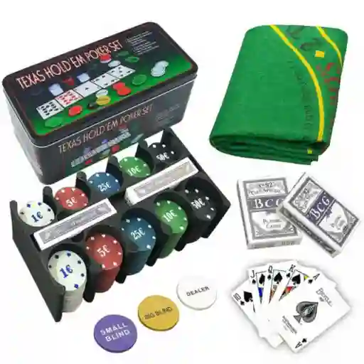 Set De Poker Tipo Casino Texas Hold Fichas Cartas Tapete
