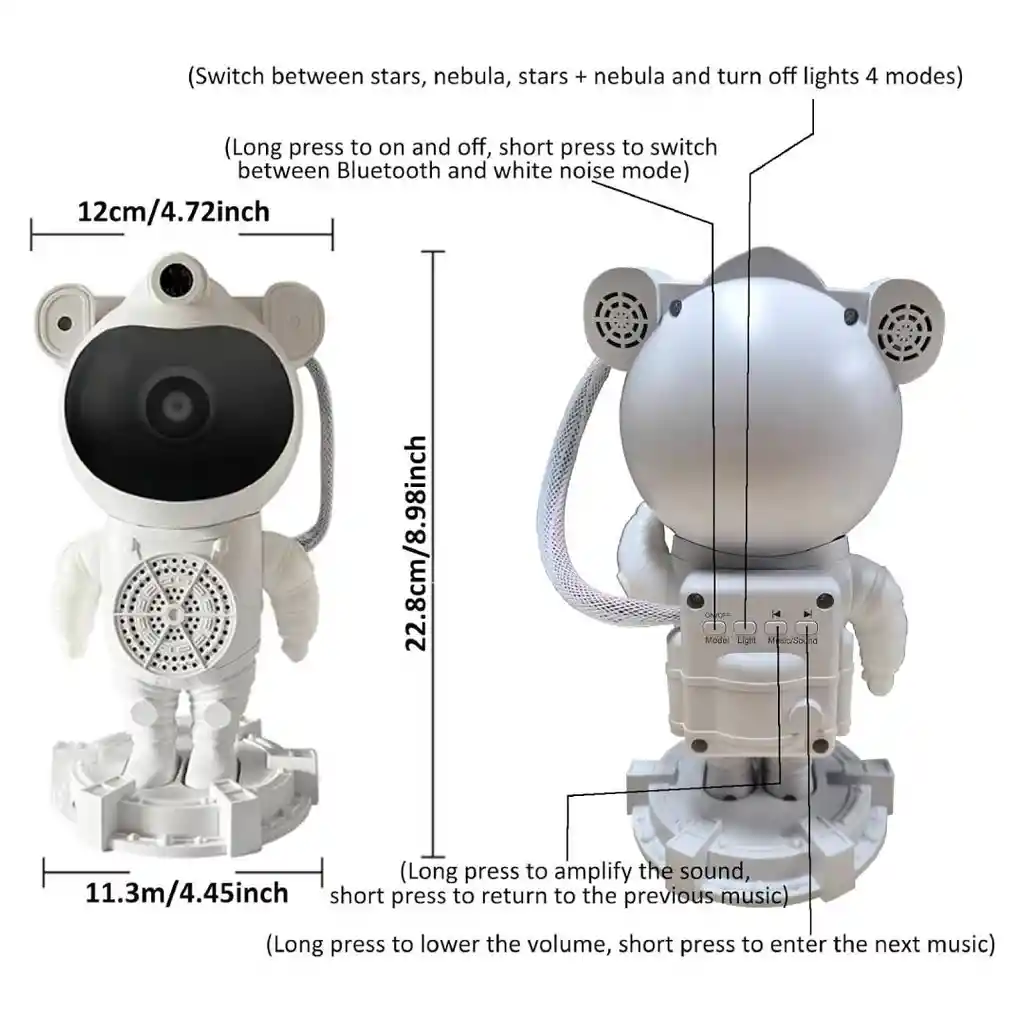 Proyector Astronauta Led Bluetooth Luna Aurora + Altavoz