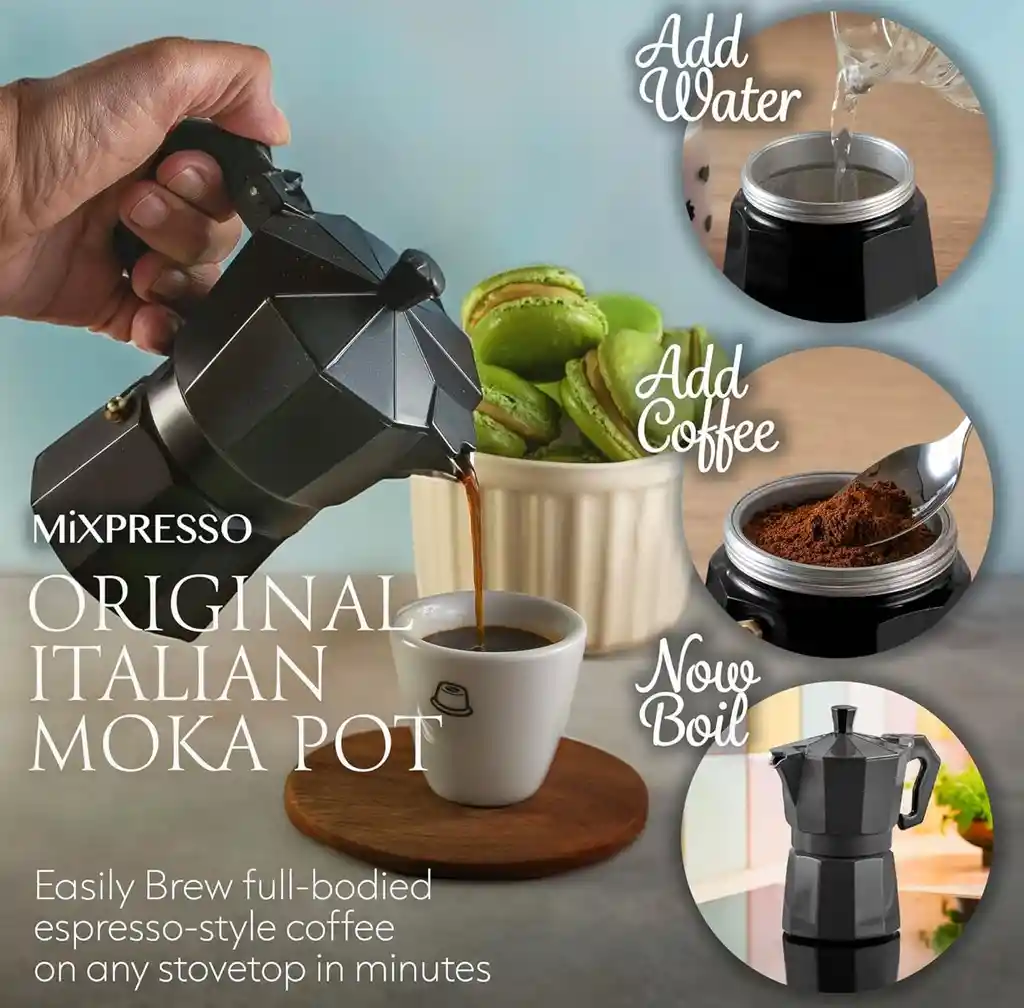 Cafetera Moka De 6 Tazas Color Negro