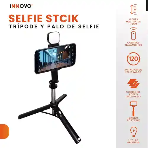 Trípode Palo Selfie Con Luz Recargable Monopie Viajero Portatil Ajustable Altura Máxima 1 M