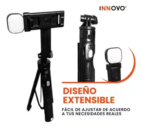 Trípode Palo Selfie Con Luz Recargable Monopie Viajero Portatil Ajustable Altura Máxima 1 M