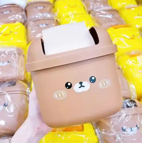 Mini Basurera De Escritorio Con Tapa Giratoria Decorativo Cubo De Almacenamiento