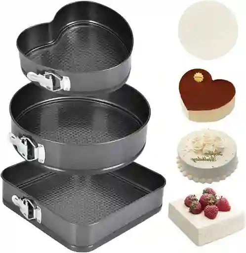 Set De 3 Moldes Repostería En Forma De Corazón, Redondo Y Cuadrado B