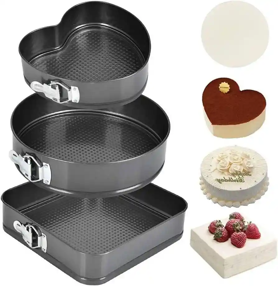 Set De 3 Moldes Repostería En Forma De Corazón, Redondo Y Cuadrado B