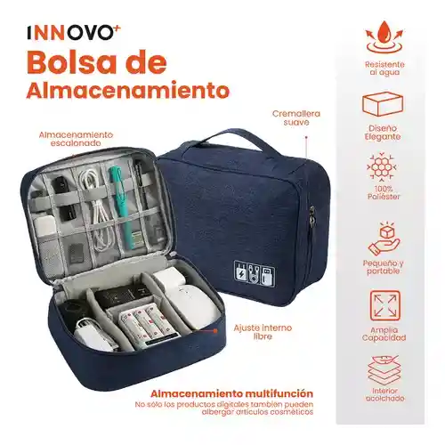 Organizador De Cables Estuche Impermeable Accesorios Tecnológicos Azul Innovo