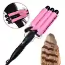 Pinza Ondas De Sirena Rizador Cabello Ondulador 3 Tubos Encrespador Rosa Negro