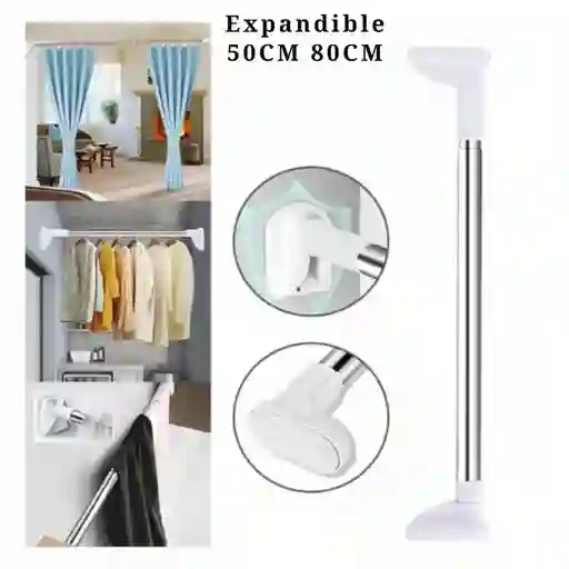 Tubo Barra Soporte Expandible Ajustable Multiusos Para Colgar Ropa 50 Cm X 80 Cm