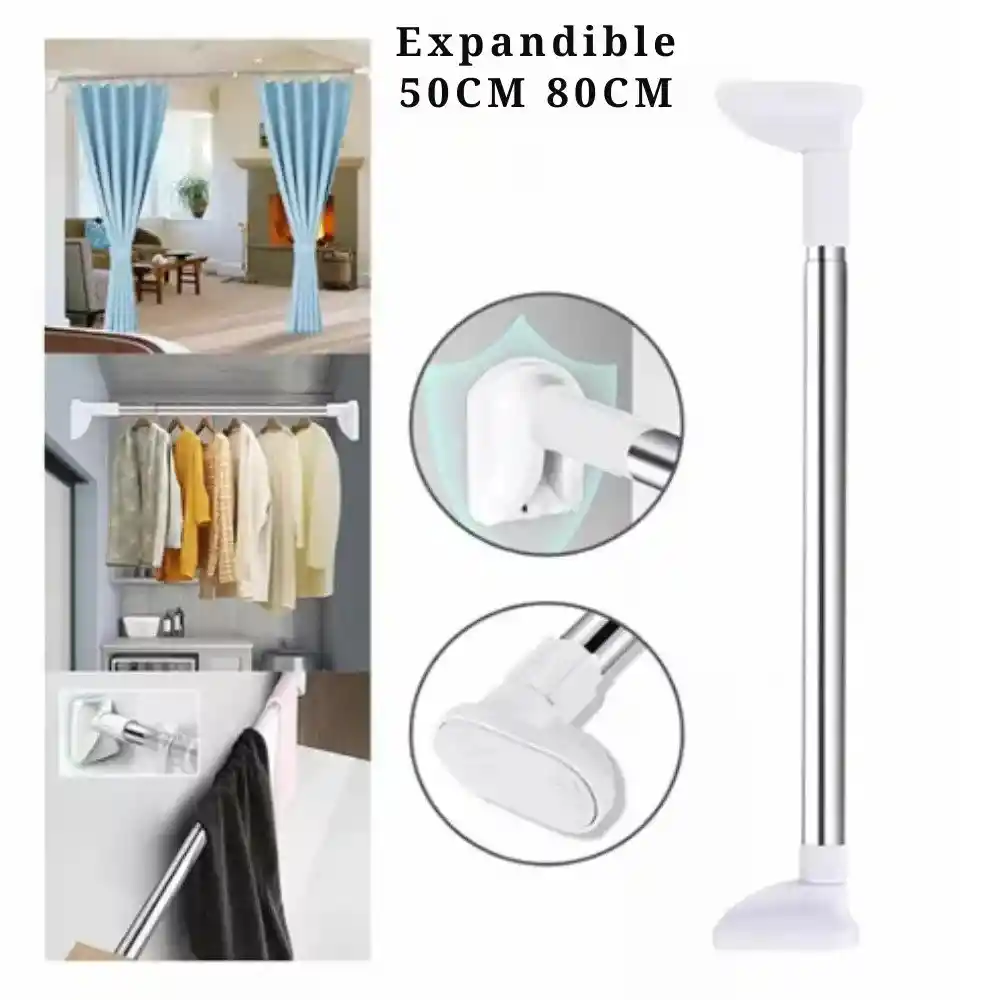 Tubo Barra Soporte Expandible Ajustable Multiusos Para Colgar Ropa 50 Cm X 80 Cm