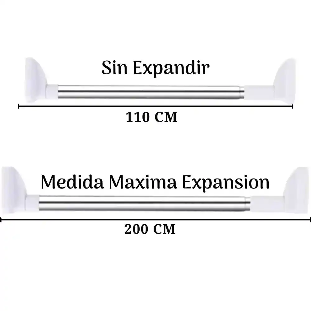 Tubo Barra Soporte Expandible Ajustable Multiusos Para Colgar Ropa 110 Cm X 200 Cm