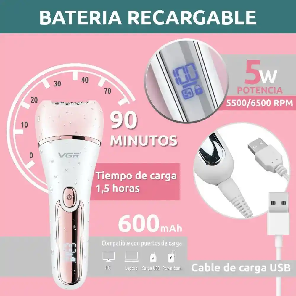 Depiladora Electrica 6 En 1 Afeitadora Recargable Vgr V-733