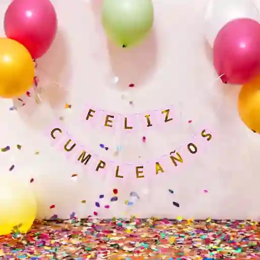 Letrero-banderin Feliz Cumpleaños Rosa Letras Doradas