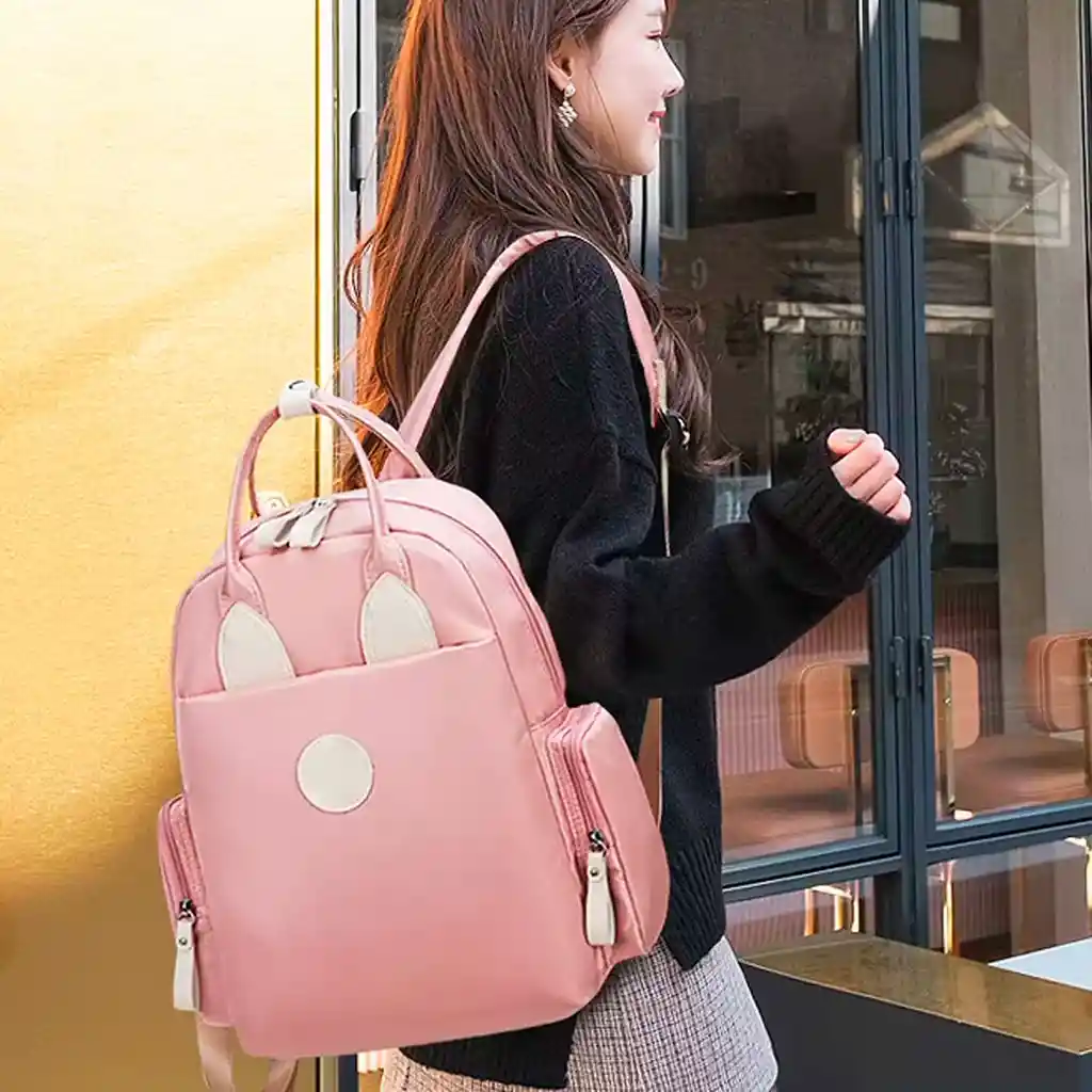Pañalera Morral Multifuncional Negra Con Diseño Conejito, De Buena Capacidad, Hecha En Material Resistente Al Agua, Con Bolsillos Térmicos - Color Life