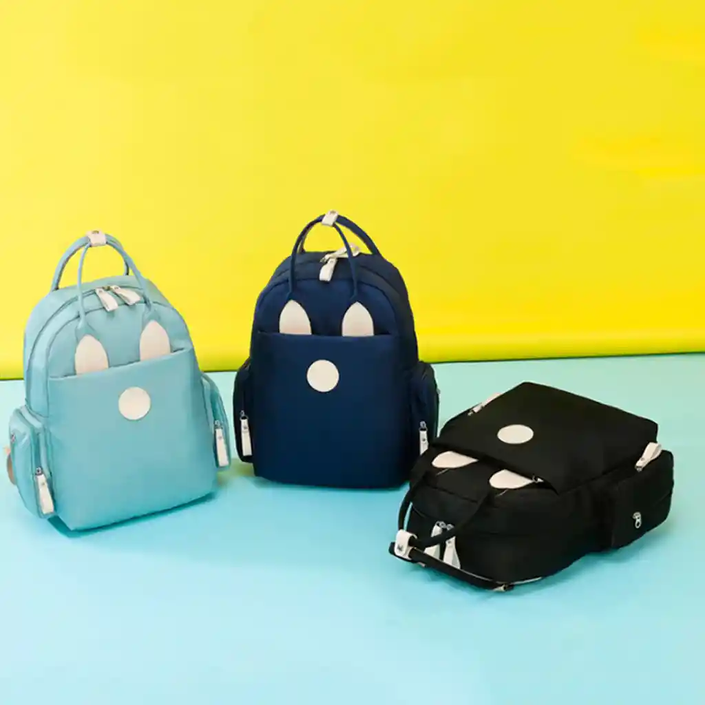 Pañalera Morral Multifuncional Negra Con Diseño Conejito, De Buena Capacidad, Hecha En Material Resistente Al Agua, Con Bolsillos Térmicos - Color Life