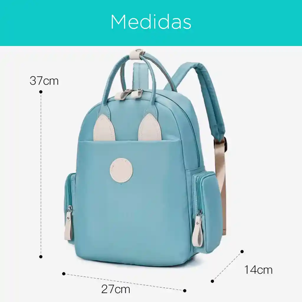 Pañalera Morral Multifuncional Celeste Con Diseño Conejito, De Buena Capacidad, Hecha En Material Resistente Al Agua, Con Bolsillos Térmicos - Color Life