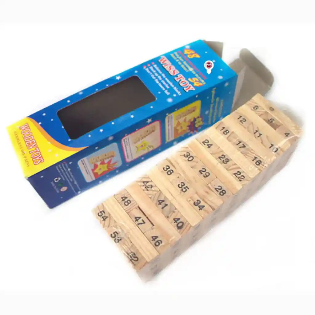 Juego De Mesa Torre Jenga 54 Bloques 4 Dados Madera Niños Y Adultos