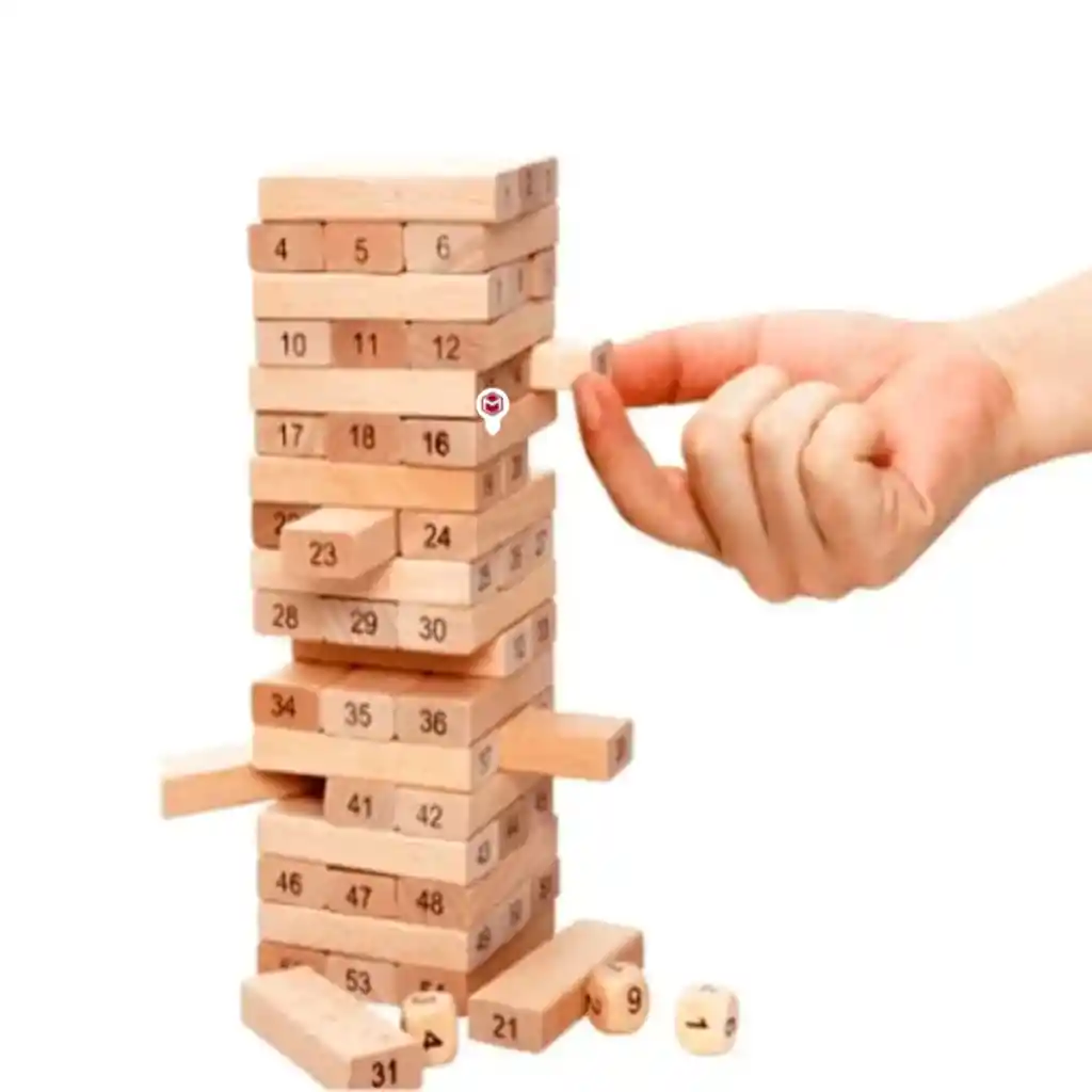 Juego De Mesa Torre Jenga 54 Bloques 4 Dados Madera Niños Y Adultos