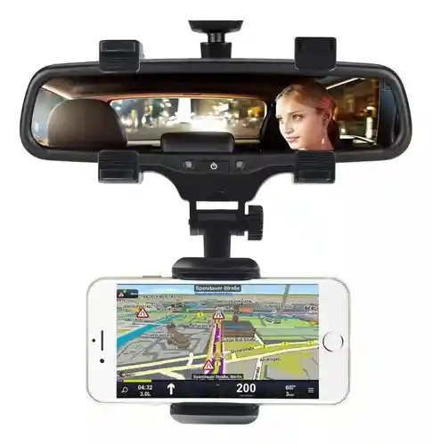 Soporte Celular 360 Espejo Holder Rotatorio Auto Portatil Color Negro