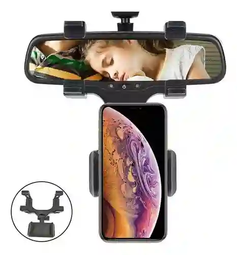 Soporte Celular 360 Espejo Holder Rotatorio Auto Portatil Color Negro