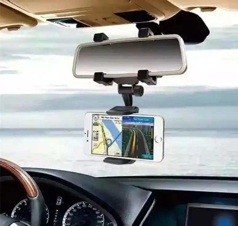 Soporte Celular 360 Espejo Holder Rotatorio Auto Portatil Color Negro