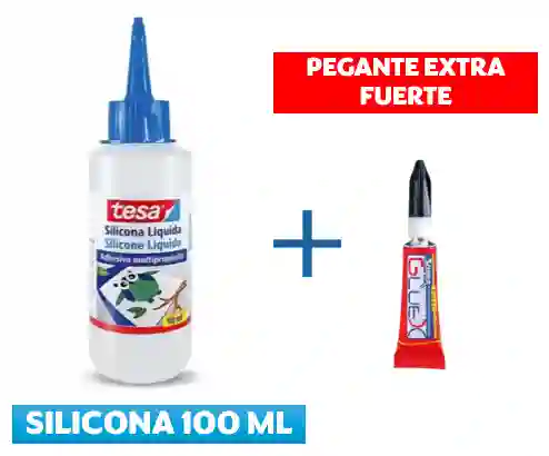 Silicona Líquida Tessa 100 Ml + Pegante Fuerte Gluex