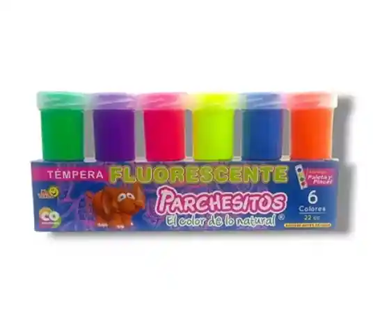Tempera Neon Fluorescente Parchesitos Pintura X 6und