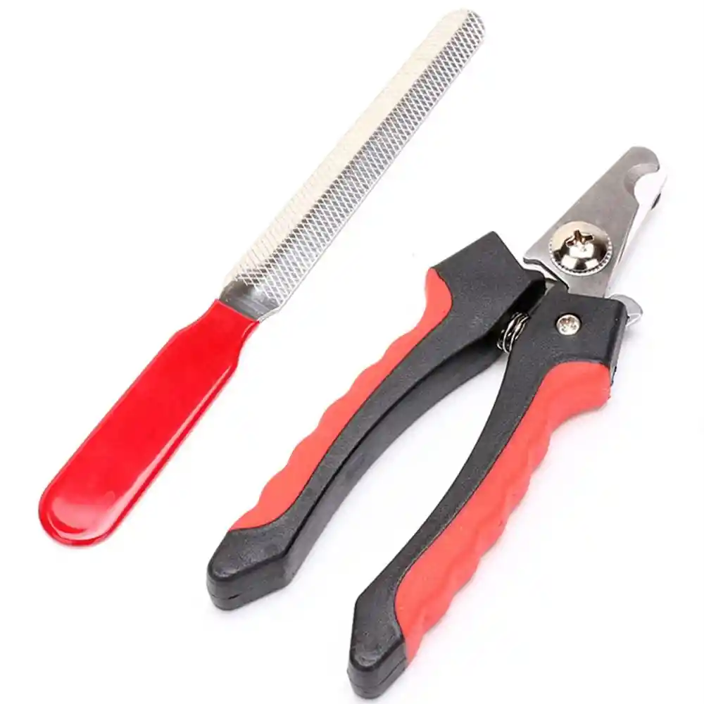 Corta Uñas Con Lima Mediano Para Mascota Color Rojo Con Negro