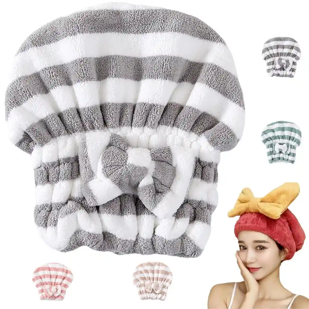 Toallas De Microfibra Para Secar El Cabello, Envoltura Para El Cabello Con Gorro De Ducha Con Nudo De Lazo, Turbante Para El Cabello, Gorro De Baño Para Cabello Mojado, Accesorios De Baño
