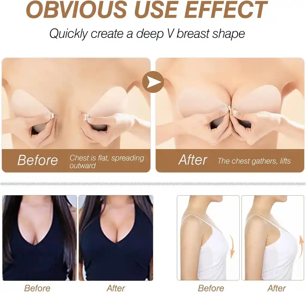 Brasier Adhesivo, Copa B Sin Tirantes, Sin Espalda, Invisible, Con Realce Y Reutilizable, Para Mujer