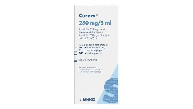 Curam 250 Mg/ 5 Ml Amoxicilina 250 Mg + Acido Clavulánico 62.5 Mg/5 Ml 100 Ml Suspension Oral