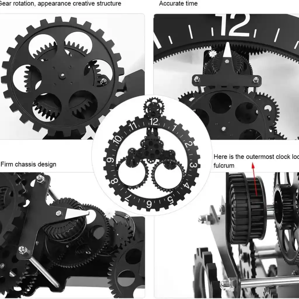 Reloj Pared Mecanico Movimiento Engranajes 3d Rueda Piñon