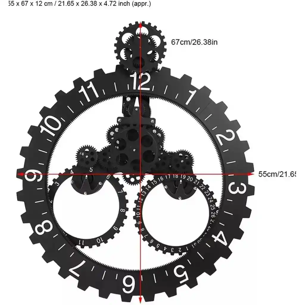 Reloj Pared Mecanico Movimiento Engranajes 3d Rueda Piñon