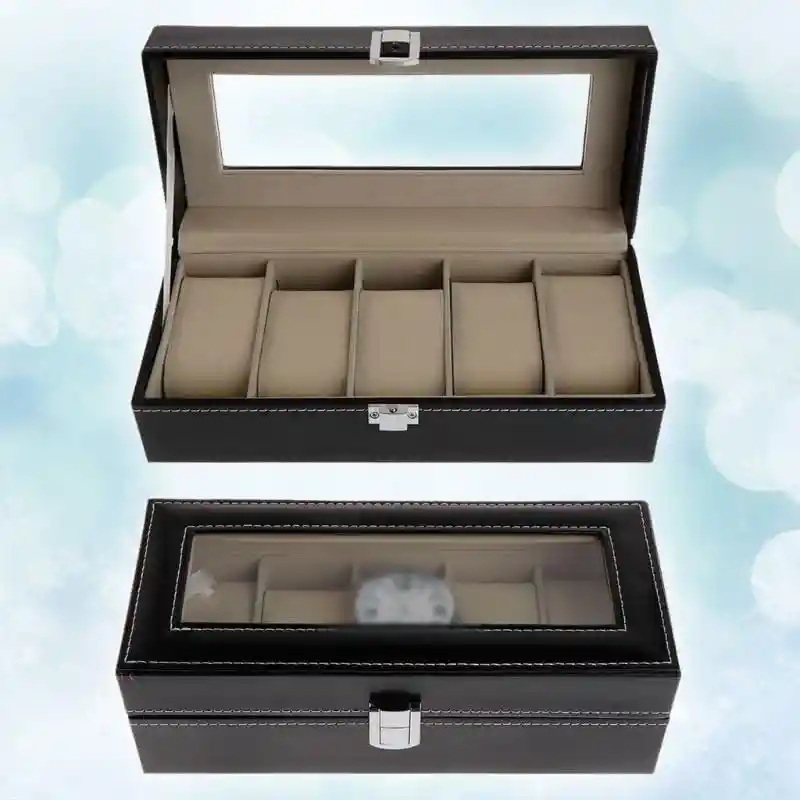Caja Organizadora Para 5 Relojes Estuche Largo Relojero