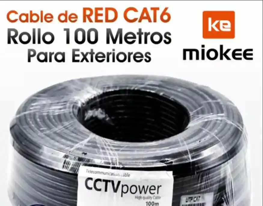 Cable Rollo Miokee Red Utp Cat 6 Para Exterior En Rollo De 100 Mts